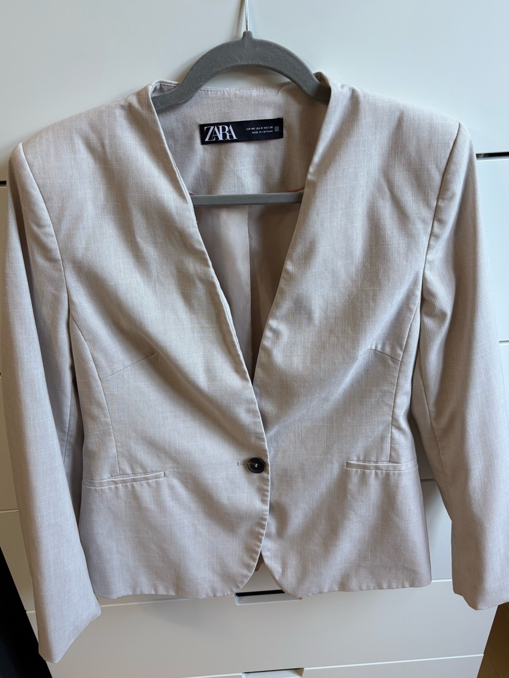Zara Cream Single-Button Tailored Blazer